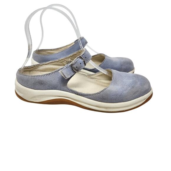 Lands' End Suede Mary Jane Flats Slip On Shoes Round Toe Light Blue Size US 7 B - Picture 2 of 8